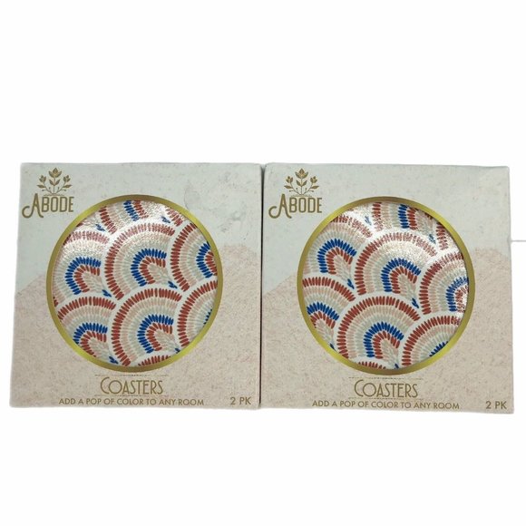 Abode Rainbow Drink Coasters Set of 4 Boho Hippie Red Blue Pink Beverage NIB - Picture 1 of 4